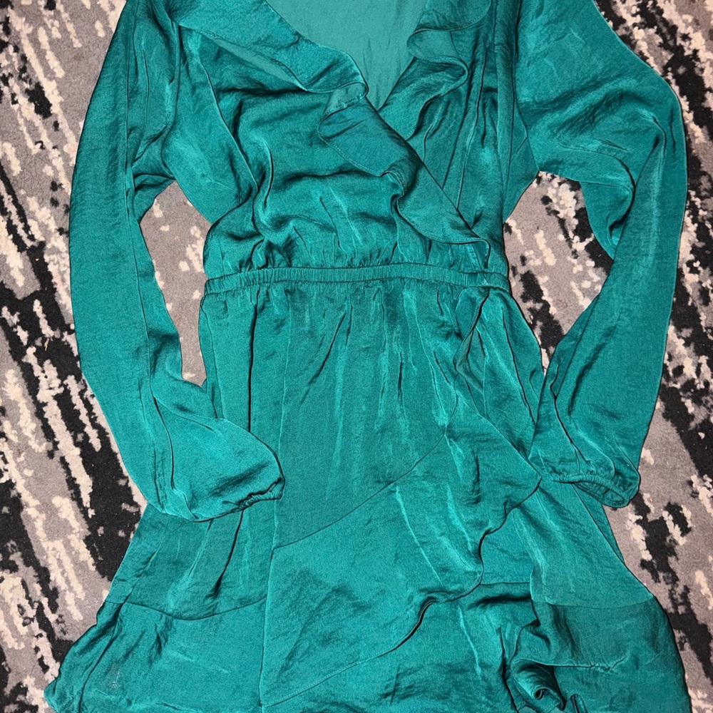 Express Teal Green Ruffle Long Sleeve Dress
